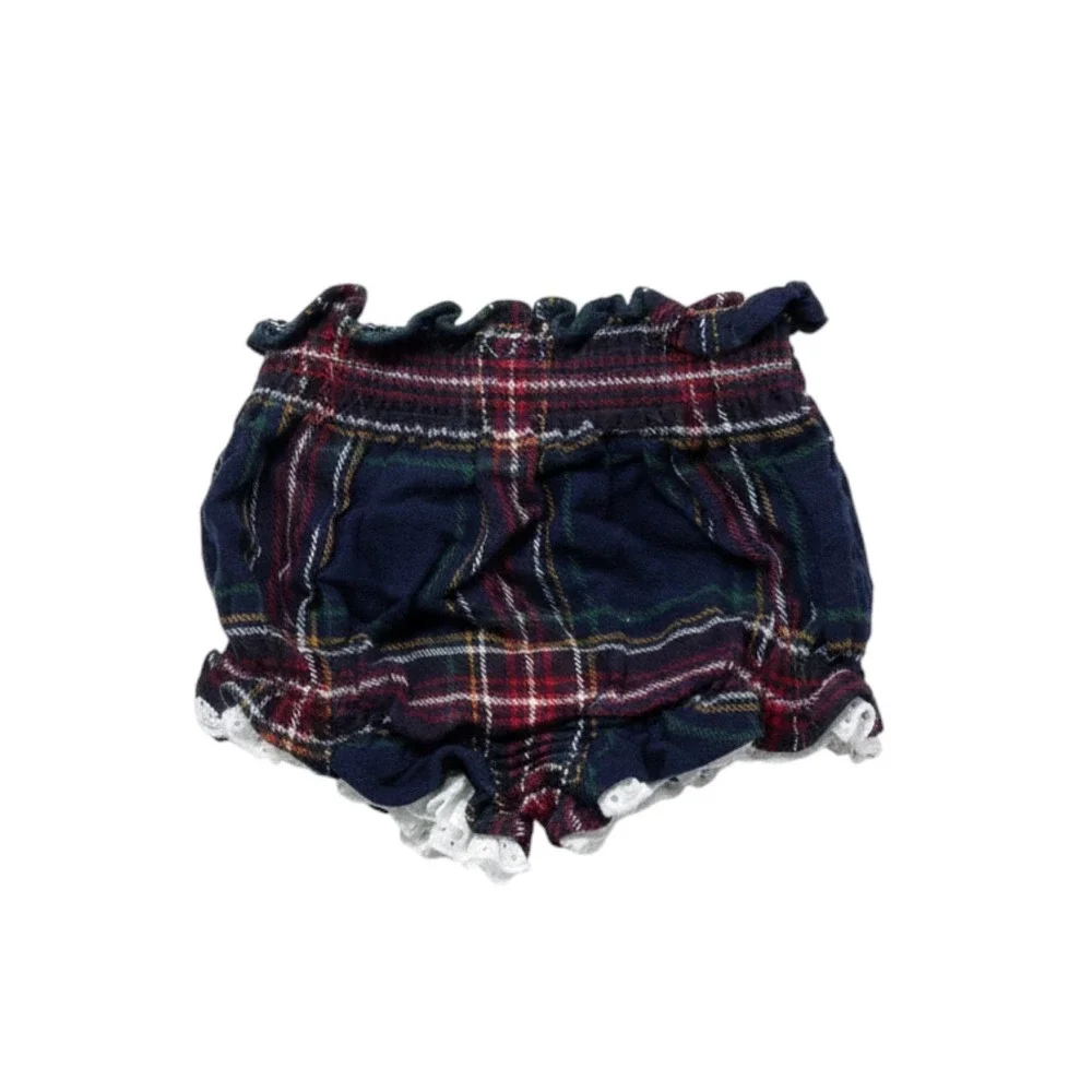 Edgehill Collection Baby Tartan Plaid Bloomers Diaper Cover Navy Red Lace 12M